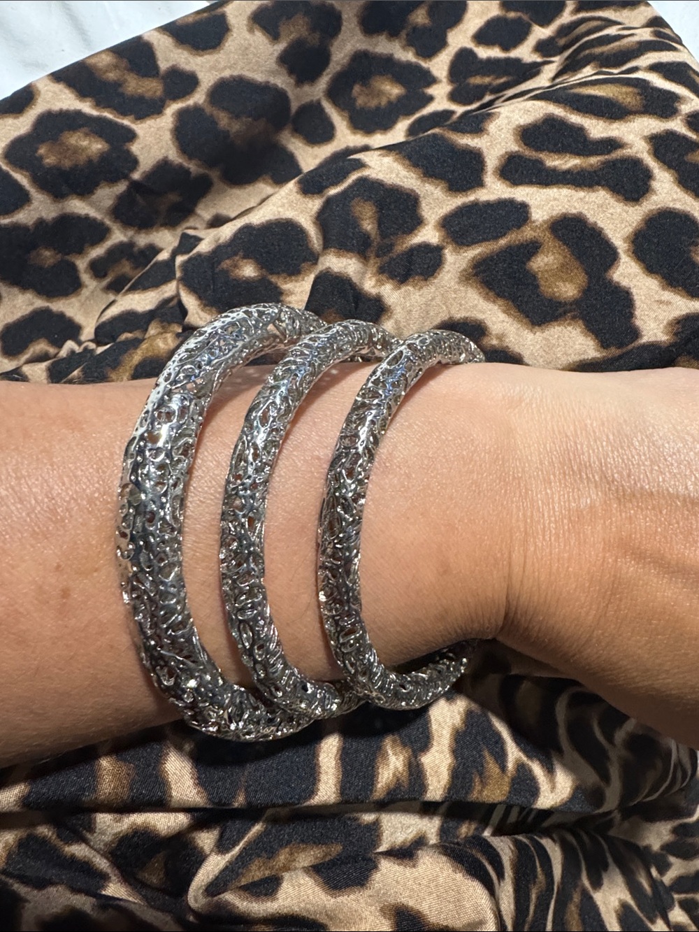 Silver Filigree Triple Bangle Bracelet - Women Jewelry